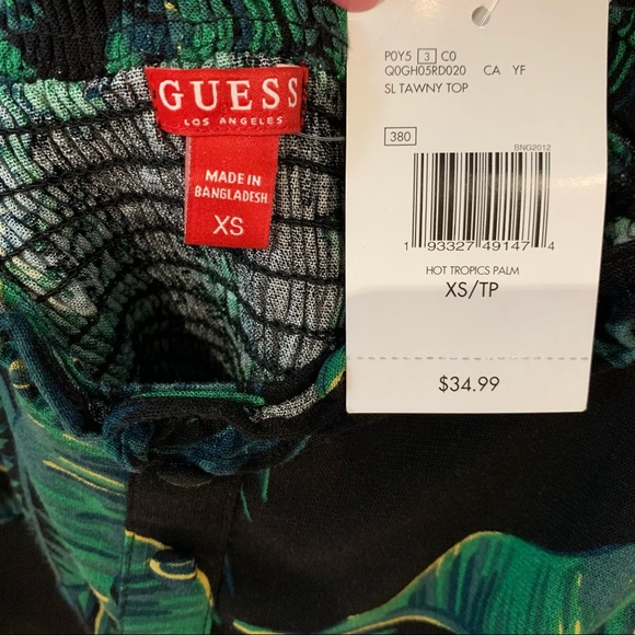 Guess Black and Green Palm Tree Tropical SL Tawny Crop Top - Picture 6 of 6